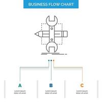 bouwen. ontwerp. ontwikkelen. schetsen. gereedschap bedrijf stromen tabel ontwerp met 3 stappen. lijn icoon voor presentatie achtergrond sjabloon plaats voor tekst vector