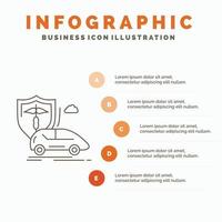 auto. hand. verzekering. vervoer. veiligheid infographics sjabloon voor website en presentatie. lijn grijs icoon met oranje infographic stijl vector illustratie