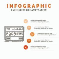 geluid. beheersen. module. rekmontage. geluid infographics sjabloon voor website en presentatie. lijn grijs icoon met oranje infographic stijl vector illustratie