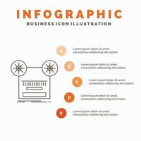 dossier. opname. retro. plakband. muziek- infographics sjabloon voor website en presentatie. lijn grijs icoon met oranje infographic stijl vector illustratie