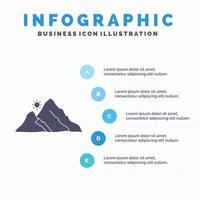 berg. landschap. heuvel. natuur. zon infographics sjabloon voor website en presentatie. glyph grijs icoon met blauw infographic stijl vector illustratie.