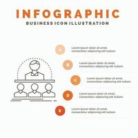 bedrijf. coach. Cursus. instructeur. mentor infographics sjabloon voor website en presentatie. lijn grijs icoon met oranje infographic stijl vector illustratie