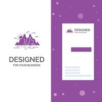 bedrijf logo voor natuur. heuvel. landschap. berg. water. verticaal Purper bedrijf .bezoeken kaart sjabloon. creatief achtergrond vector illustratie