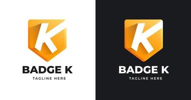 brief k logo ontwerp sjabloon met schild vorm stijl vector