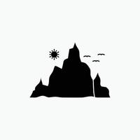 berg. landschap. heuvel. natuur. zon glyph icoon. vector geïsoleerd illustratie