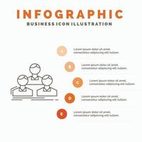 bedrijf. medewerker. groep. mensen. team infographics sjabloon voor website en presentatie. lijn grijs icoon met oranje infographic stijl vector illustratie