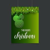 vrolijk Kerstmis hangende bal met bokeh poster sjabloon vector