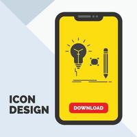 idee. in zicht. sleutel. lamp. gloeilamp glyph icoon in mobiel voor downloaden bladzijde. geel achtergrond vector