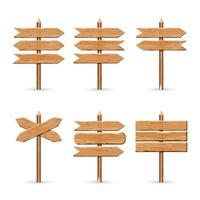 houten pijl tekens bord set. vector hout uithangborden plank weg