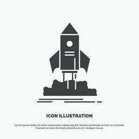launch. beginnen. schip. shuttle. missie icoon. glyph vector grijs symbool voor ui en ux. website of mobiel toepassing