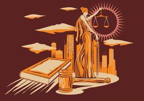 Lady Justice Vector Illustratie In Houtsnijwerk Design Style.