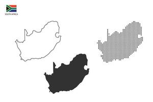 3 versies van zuiden Afrika kaart stad vector door dun zwart schets eenvoud stijl, zwart punt stijl en donker schaduw stijl. allemaal in de wit achtergrond.