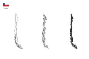 3 versies van Chili kaart stad vector door dun zwart schets eenvoud stijl, zwart punt stijl en donker schaduw stijl. allemaal in de wit achtergrond.