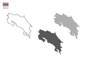 3 versies van costa rica kaart stad vector door dun zwart schets eenvoud stijl, zwart punt stijl en donker schaduw stijl. allemaal in de wit achtergrond.