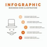 snor. hipster. verhuizer. hoed. mannen infographics sjabloon voor website en presentatie. lijn grijs icoon met oranje infographic stijl vector illustratie