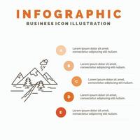 rotsen. heuvel. landschap. natuur. berg infographics sjabloon voor website en presentatie. lijn grijs icoon met oranje infographic stijl vector illustratie