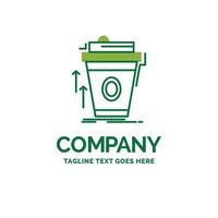 Product. promo. koffie. beker. merk afzet vlak bedrijf logo sjabloon. creatief groen merk naam ontwerp. vector