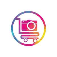 camera winkel logo vector icoon. boodschappen doen kar met camera lens logo ontwerp sjabloon.