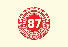 87 jaren verjaardag logo en sticker ontwerp vector