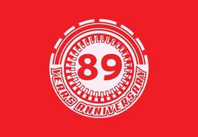 89 jaren verjaardag logo en sticker ontwerp vector