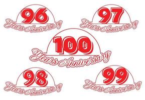 96 naar 100 jaren verjaardag logo en sticker ontwerp vector