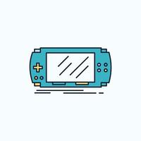 troosten. apparaat. spel. gamen. psp vlak icoon. groen en geel teken en symbolen voor website en mobiel toepassing. vector illustratie