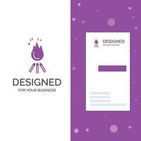 bedrijf logo voor brand. vlam. vreugdevuur. camping. kamp. verticaal Purper bedrijf .bezoeken kaart sjabloon. creatief achtergrond vector illustratie