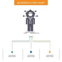 bedrijf. verbinding. menselijk. netwerk. oplossing bedrijf stromen tabel ontwerp met 3 stappen. glyph icoon voor presentatie achtergrond sjabloon plaats voor tekst. vector