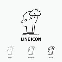 brainstorm. creatief. hoofd. idee. denken icoon in dun. regelmatig en stoutmoedig lijn stijl. vector illustratie