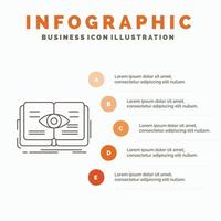 kennis. boek. oog. visie. groei infographics sjabloon voor website en presentatie. lijn grijs icoon met oranje infographic stijl vector illustratie