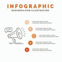 marketing. megafoon. Aankondiging. promo. Promotie infographics sjabloon voor website en presentatie. lijn grijs icoon met oranje infographic stijl vector illustratie