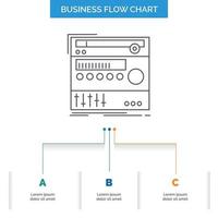 rek. onderdeel. module. geluid. studio bedrijf stromen tabel ontwerp met 3 stappen. lijn icoon voor presentatie achtergrond sjabloon plaats voor tekst vector