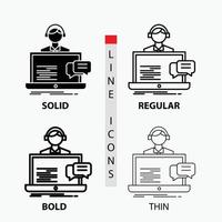steun. chatten. klant. onderhoud. helpen icoon in dun. normaal. stoutmoedig lijn en glyph stijl. vector illustratie
