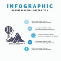 ontdekken. reizen. bergen. camping. ballonnen infographics sjabloon voor website en presentatie. glyph grijs icoon met blauw infographic stijl vector illustratie.