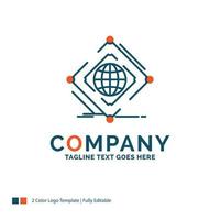 complex. globaal. internetten. netto. web logo ontwerp. blauw en oranje merk naam ontwerp. plaats voor slogan. bedrijf logo sjabloon. vector