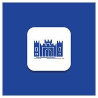 blauw ronde knop voor kasteel. verdediging. fort. vesting. mijlpaal glyph icoon vector