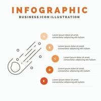 asteroïde. astronomie. meteoor. ruimte. komeet infographics sjabloon voor website en presentatie. lijn grijs icoon met oranje infographic stijl vector illustratie