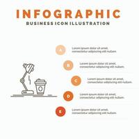 studio. ontwerp. koffie. lamp. flash infographics sjabloon voor website en presentatie. lijn grijs icoon met oranje infographic stijl vector illustratie