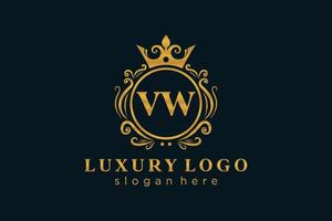 eerste vw brief Koninklijk luxe logo sjabloon in vector kunst voor restaurant, royalty, boetiek, cafe, hotel, heraldisch, sieraden, mode en andere vector illustratie.