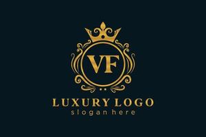 eerste vf brief Koninklijk luxe logo sjabloon in vector kunst voor restaurant, royalty, boetiek, cafe, hotel, heraldisch, sieraden, mode en andere vector illustratie.