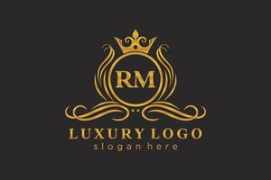 eerste rm brief Koninklijk luxe logo sjabloon in vector kunst voor restaurant, royalty, boetiek, cafe, hotel, heraldisch, sieraden, mode en andere vector illustratie.