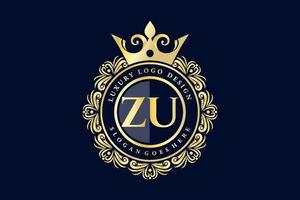 zu eerste brief goud kalligrafische vrouwelijk bloemen hand- getrokken heraldisch monogram antiek wijnoogst stijl luxe logo ontwerp premie vector