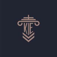 ke eerste monogram logo met pijler ontwerp voor wet firma vector beeld