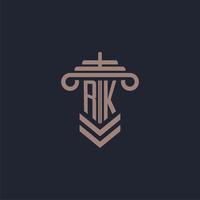 rk eerste monogram logo met pijler ontwerp voor wet firma vector beeld