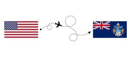 vlucht en reizen van Verenigde Staten van Amerika naar tristan da cunha door passagier vliegtuig reizen concept vector