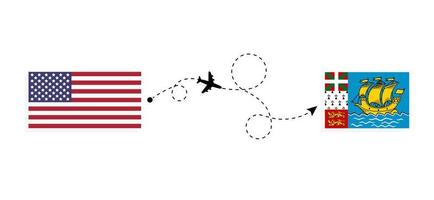vlucht en reizen van Verenigde Staten van Amerika naar heilige pierre en miquelon door passagier vliegtuig reizen concept vector