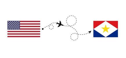 vlucht en reizen van Verenigde Staten van Amerika naar saba door passagier vliegtuig reizen concept vector