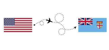 vlucht en reizen van Verenigde Staten van Amerika naar fiji door passagier vliegtuig reizen concept vector