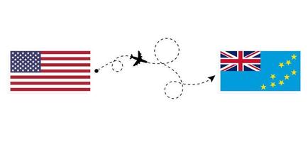 vlucht en reizen van Verenigde Staten van Amerika naar Tuvalu door passagier vliegtuig reizen concept vector