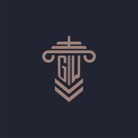 gw eerste monogram logo met pijler ontwerp voor wet firma vector beeld